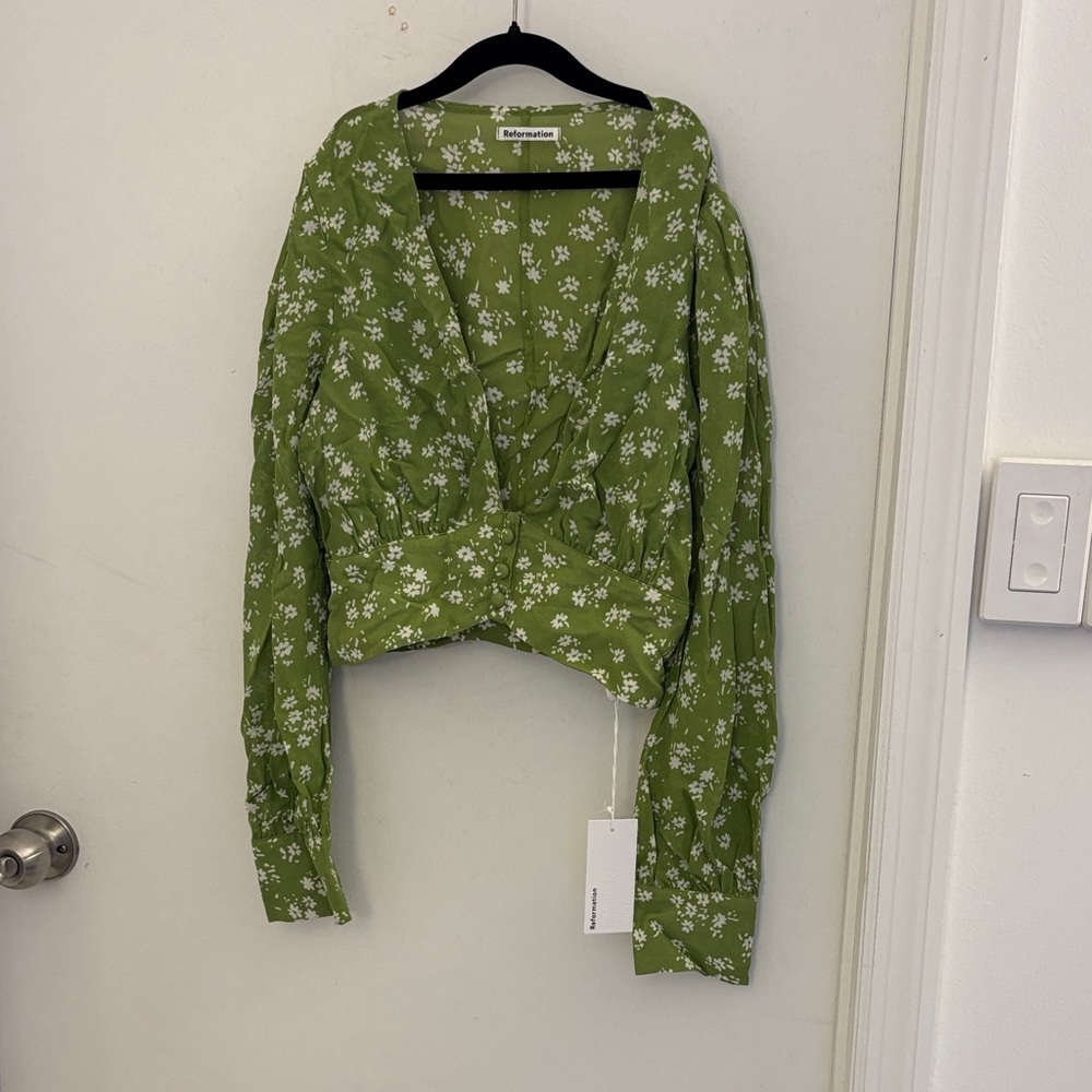 Reformation Green Floral Blouse